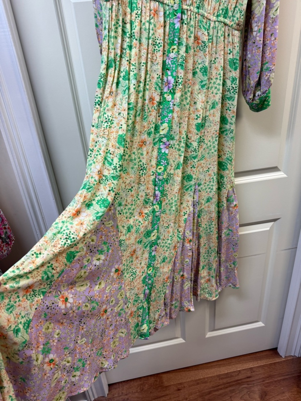 LOFT Green and Lavender Floral Button-Up Dress - Picture 4 of 7